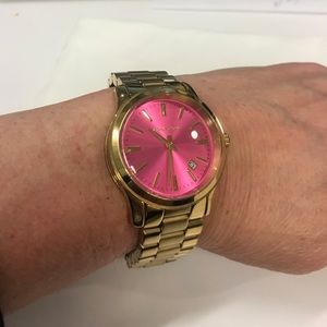 Michael Kors Gold Watch with Hot Pink Face